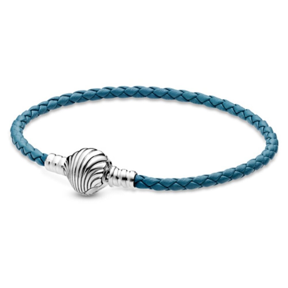 Seashell Clasp Turquoise Braided Leather Bracelet, New   Size 6.9 inches